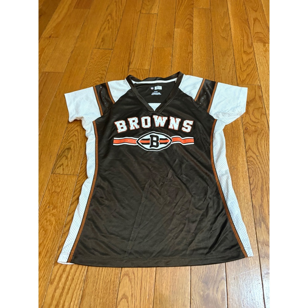 NFL Team Apparel Cleveland Browns Womens Brown Mesh Jersey Top Size Medium - Picture 3 of 7